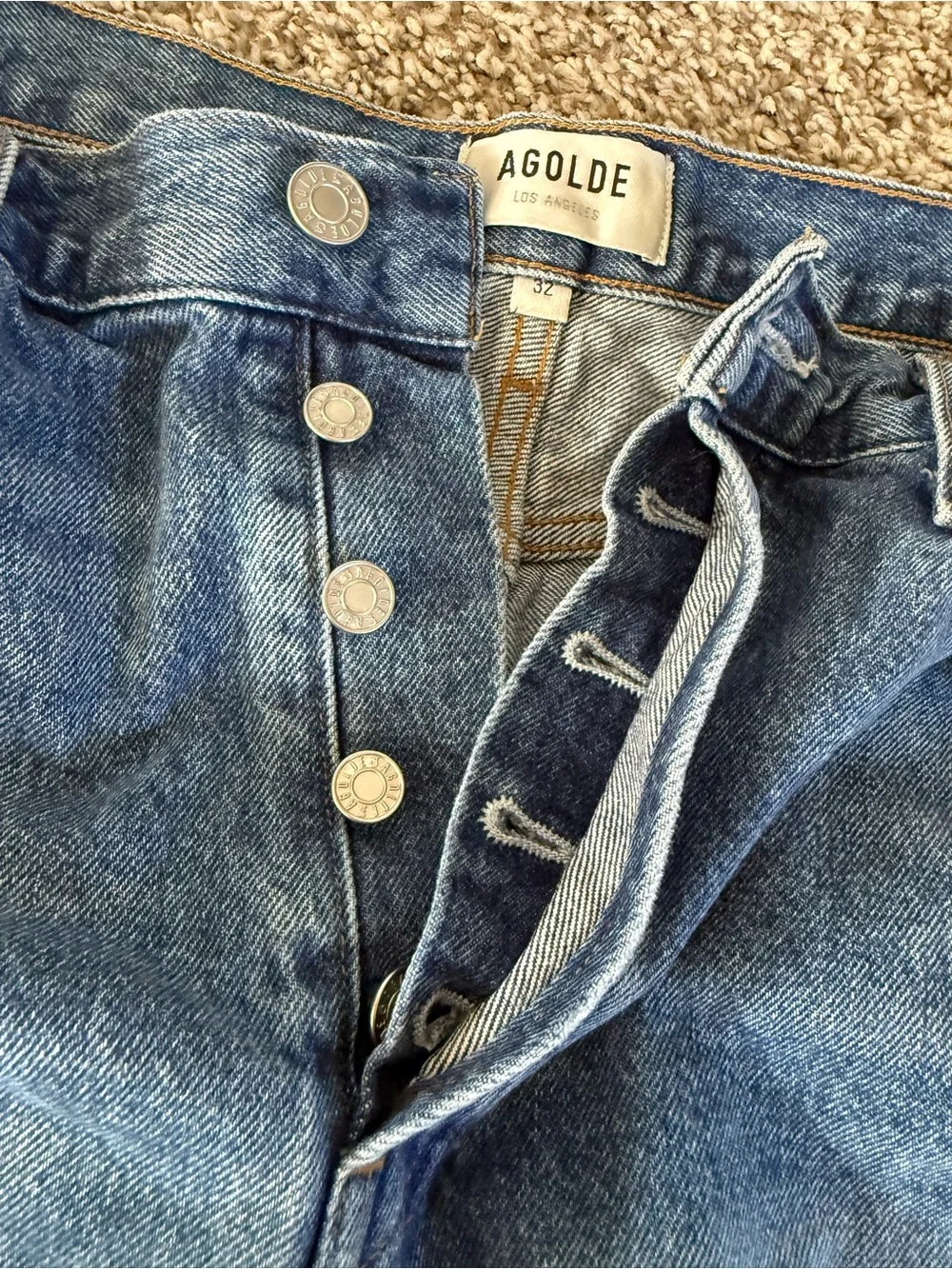 Agolde Distressed Parker Long High Rise 100% Cotton Denim Cutoff Shorts